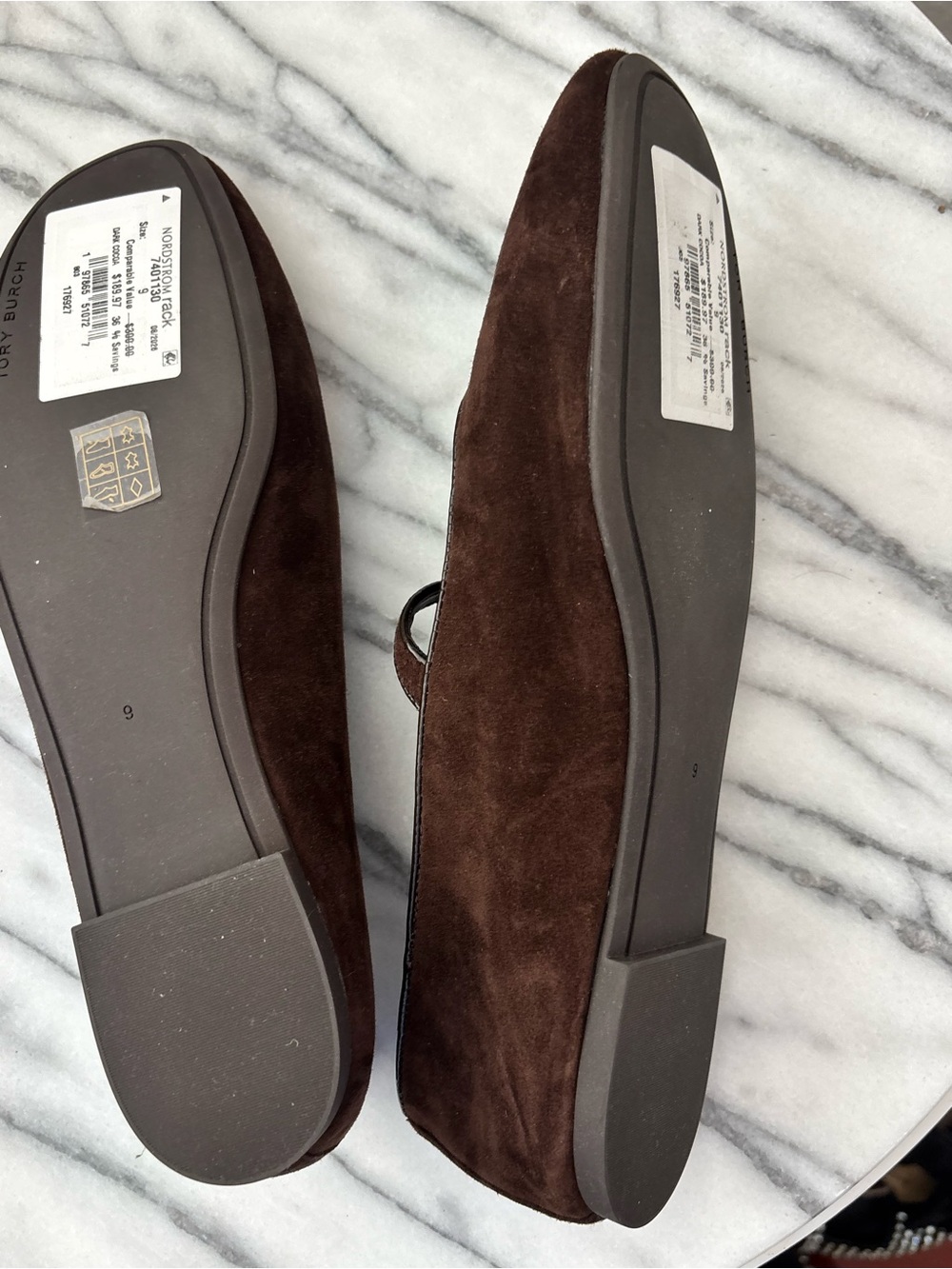 Tory Burch Chocolate Brown Suede Mary Jane Flats - Picture 10 of 12
